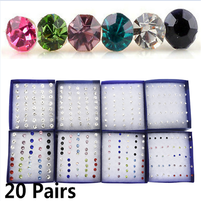 #ad 20 Pairs Set Earrings Cute Mixed Pattern Stud Kids Girls Teen Jewellery Gift Box