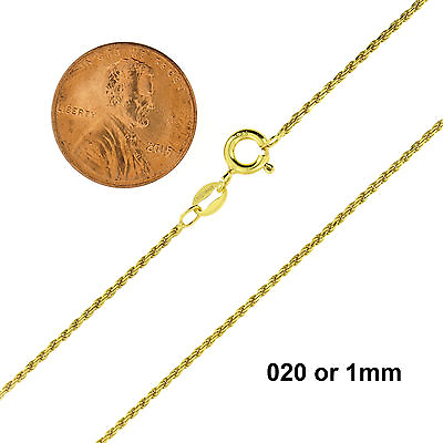 #ad 925 Sterling Silver Gold Plated Diamond Cut Rope Chain Necklace All Sizes