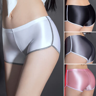#ad Women#x27;s Oil Shiny Glossy Underwear Boy Shorts Satin Wetlook Panties Boxer Briefs