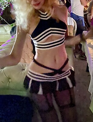 #ad Cheerleader Costume Adult Sexy Halloween Black and White S M