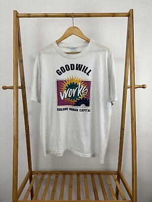 #ad VTG Goodwill Works Paper Thin Single Stitch Worn WIP T Shirt Size XL