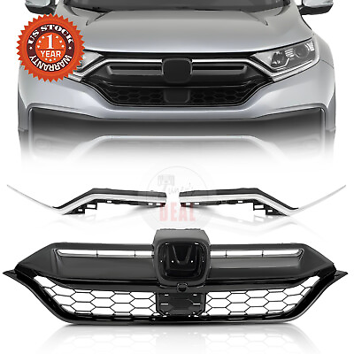 #ad For 2020 2022 Honda CR V Front Bumper Honeycomb Grille amp; Chrome Trim Decor Strip