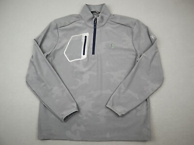 #ad Ralph Lauren RLX Sweater Men Large Gray Camo 1 4 Zip Logo Pullover Collar Adult