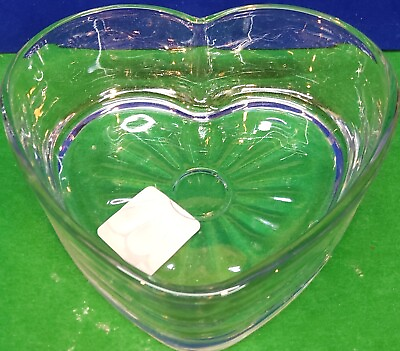 #ad Libbey Heart Shaped Clear Glass Cut Flower Bottom Candy Trinket Dish 6quot;