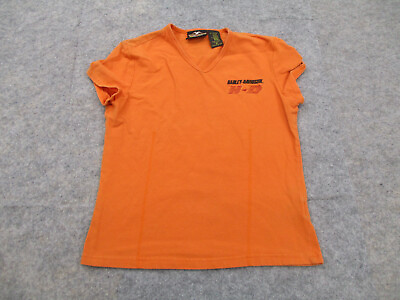 #ad Harley Davidson Shirt Womens Medium Orange Top Motorcycle V Neck Tee