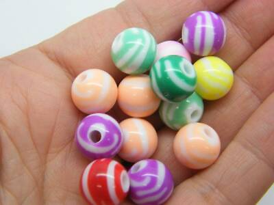 #ad 30 Stripe beads round random mixed acrylic BB412 SALE 50% OFF