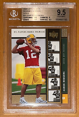 #ad Aaron Rodgers 2005 Upper Deck ROOKIE PREMIER GOLD #16 BGS 9.5 topps ONLY 2 H^er