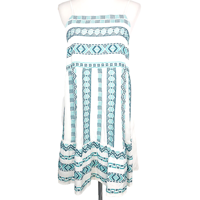 #ad New Savanna Jane Sun Dress Womens Medium Blue White Striped Aztec Embroidered