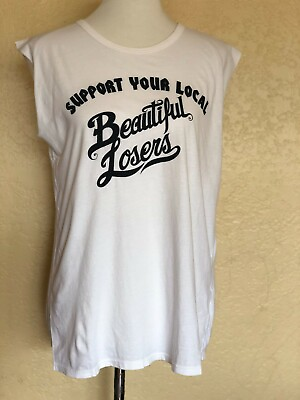 #ad Bandit Brand Women#x27;s White Cotton Beautiful loser Muscle Tank Top Tee Size S