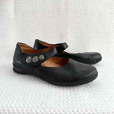 #ad Think Black Leather Mary Jane Closure Strap Triple Disc Comfort Shoe Flat 42