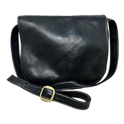 #ad Vintage Hobo International black Slouchy leather front flap messenger bag