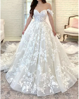 #ad Sweetheart Wedding Dresses Off Shoulder Lace Appliques A Line Bridal Gowns Train