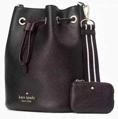 #ad Kate Spade Rosie Bucket Bag Black Leather Coin Purse KA987 NWT $399 Retail