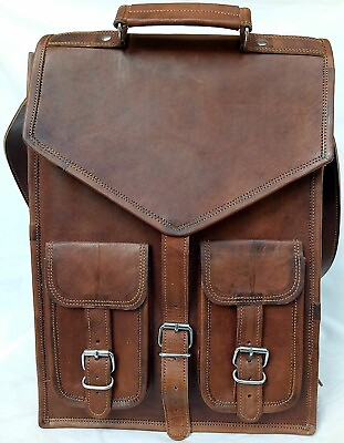#ad Backpack Bag Laptop Vintage Genuine Satchel Messenger New Briefcase