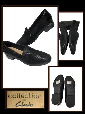 #ad Clarks Collection NEW Ultimate COMFORT Sz 9 Black Snakeskin Design Heels Shoes