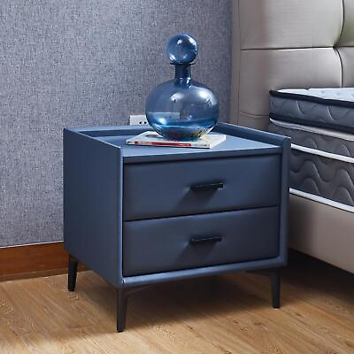 #ad Modern nightstand with 2 drawers PU leather hardware legs living room bedroom