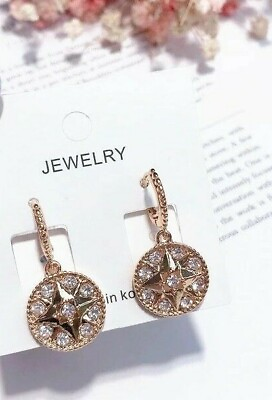 #ad Earrings Drop For Women Gold Color Metal Rhinestone Round Star