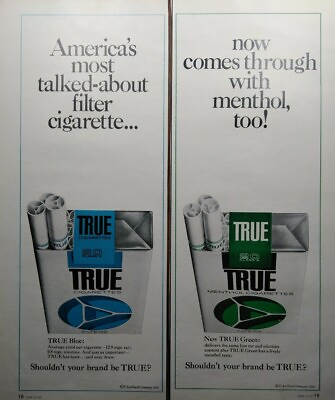 #ad 1967 True Blue Cigarettes Tobacco Menthol Original Vintage Color Print Ad 2 Page