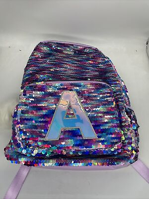 #ad Justice Girls Unicorn Purple And Blue Flip Sequin Hooded Unicorn 17” Back Pack