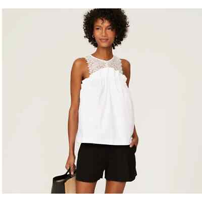 #ad Marissa Webb Size 10 Lace Combo Top White Ruffle Cotton Blend Sleeveless