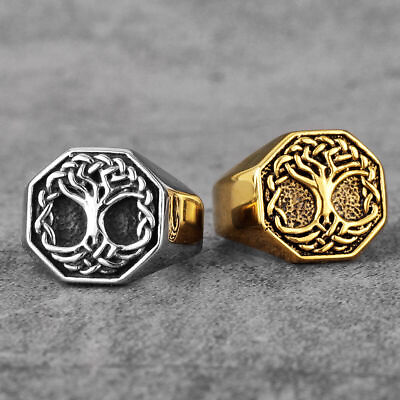 #ad NEW Nordic Tree of Life Celtics Knot Stainless Steel Mens Rings Punk Biker
