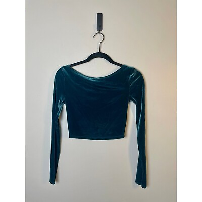 #ad Kimchi Blue Velvet Velour Crop Top Shirt Long Sleeve Blue Teal Stretch Size S