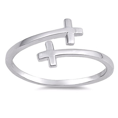 #ad USA Seller Double Sideway Cross Ring Sterling Silver 925 Jewelry Selectable
