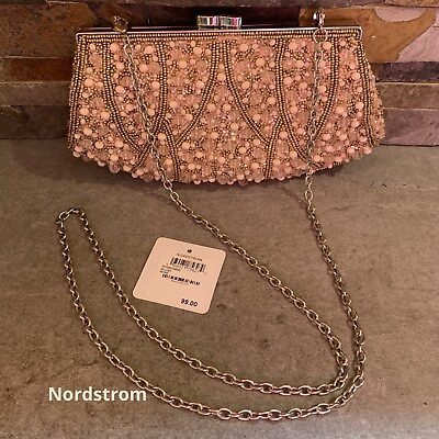 #ad #ad NORDSTROM evening Formal bag purse sparkly Beaded Blush Clutch Rtl $99