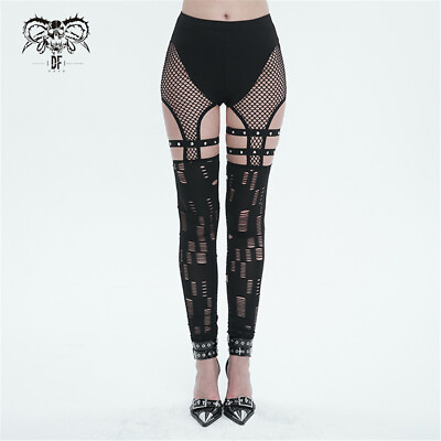 #ad Devil Fashion Women Black Gothic Punk Sexy Hole Net Trousers Slim Fit Leggings