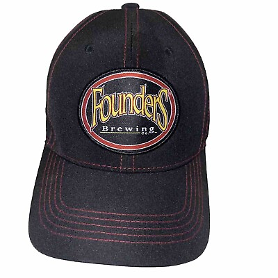 #ad Founders Brewing Co Front of Black Hat Cap Red Topstitch Snapback Brew For Us