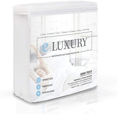 #ad eLuxury Stretch Knit Waterproof Antimicrobial Mattress Protector Full Double NEW