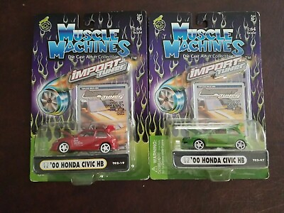 #ad MUSCLE MACHINES #x27;00 Honda Civic HB 1 64 DIECAST set: 2 diffent colors