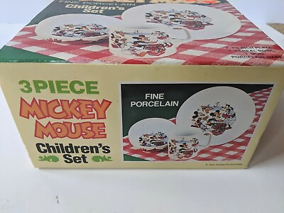 #ad Vintage Disney Mickey Minnie Dish Set Fine Porcelain Japan Plate Bowl Mug Picnic