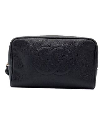 #ad CHANEL Coco Mark Second Clutch Bag Black Italy Auth 3695