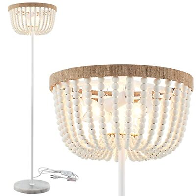 #ad Boho Floor Lamp with White Wood Beaded Shade for Bedroom Living Room Girl R...