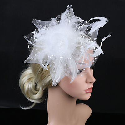 #ad Vintage Headgear Imitation Pearls Decor Gift Women Flower Shape Fascinator Hat