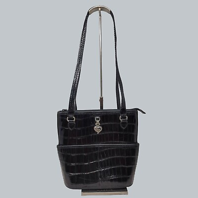#ad Brighton Bucket Bag Black Leather Croc Shoulder Vintage