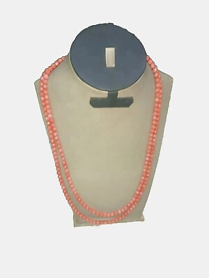 #ad Vintage Women#x27;s Jewelry Necklace Beads Natural orange coral 2 rowl 60 Gram