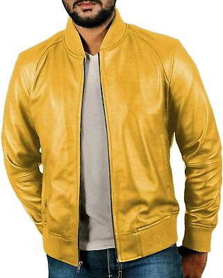 Stylish Men#x27;s Leather Jacket 100% Genuine Lambskin Motorcycle Jacket $132.99