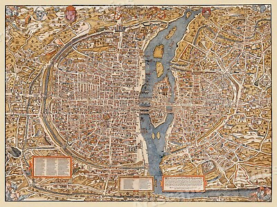 #ad Paris 1550 Historic City Map Vintage France Plan de Paris 24x32