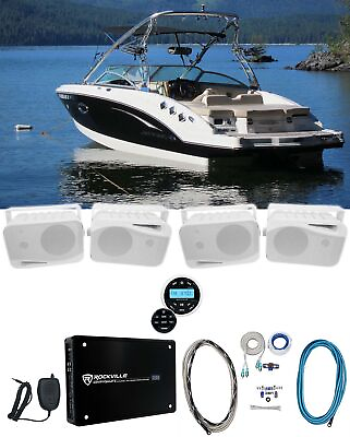 #ad Rockville RGHR2 Marine Boat Receiver w Bluetooth USB 4 4quot; Box SpeakersAmp