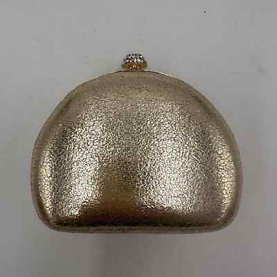 #ad JESSICA SIMPSON Small Gold Clutch Evening Bag with Rhinestone Clasp