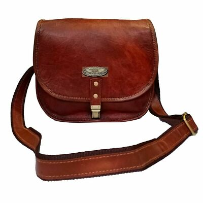 Bag Women Satchel Shoulder Small Push Lock Purse 13quot; Genuine Leather Saddle $42.87