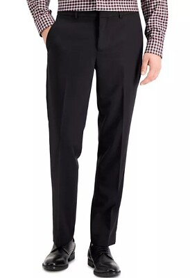 #ad PERRY ELLIS mens MODERN FIT dress pants BLACK FLAT FRONT STRETCH 38 32 NWT $95