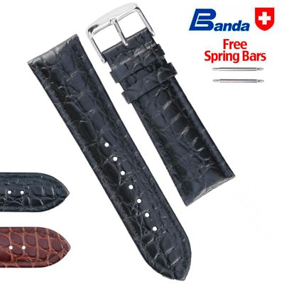 #ad Banda Premium Grade Calfskin Crocodile Grain Leather Watch Bands Sizes 18 24mm