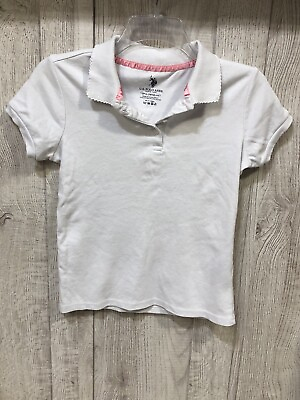 #ad U.S.POLO ASSN. Girls White Short Sleeve Polo Shirt Size lg 10 12 EUC