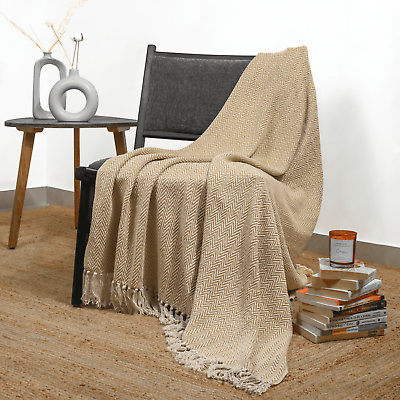 #ad RAJRANG Cotton Throw Blanket Chevron Woven Soft Sofa Lightweight Weave Blanket