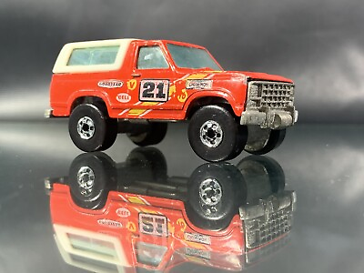 #ad Hot Wheels #21 Red White Ford Bronco Blackwall NO Motorcycle 1980 Malaysia 4x4