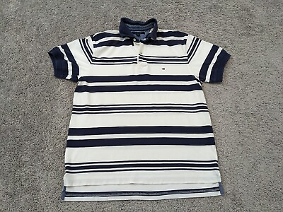 #ad Tommy Hilfiger Polo Shirt Mens Large Golf Short Sleeve Blue Stripe