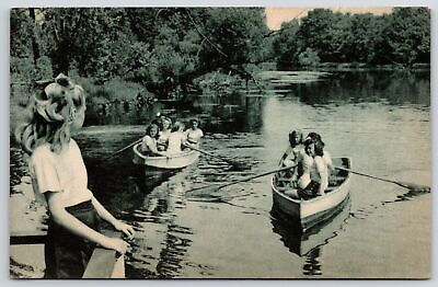 #ad Boating Camp Woodland Comstock Michigan MI Children Boating RPPC Photo Postcard
